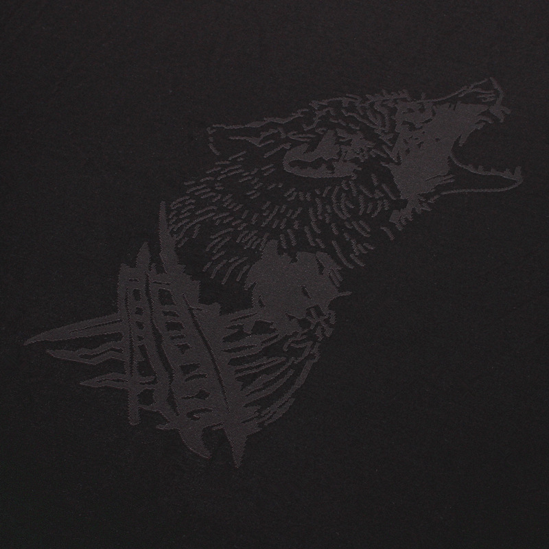 高端提花面料 狼形图案丝光提花布 品牌男女服装面料厂家