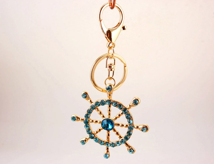 40g Weight Alloy, Metal Material Constellation Pattern Unisex Gender White, Blue Color Korean Diamond-studded Crystal Ship Rudder Nautical Car Metal Pendant Keychain 8