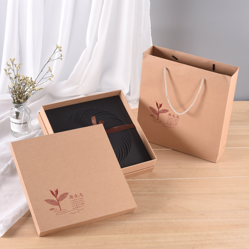 现货牛皮纸普洱茶包装盒 茶饼礼盒套装 天地盖纸盒精美茶叶盒批发