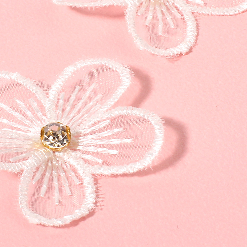 Retro Soft Cute Girl Chiffon Lace Flower Diamond Simple Earrings Wholesale Nihaojewelry display picture 3