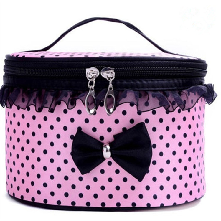 134g Weight Zipper Closure Type / Strap Type Cosmetic Bag Bags Type Holiday, Daily Occasion Classic Style Round Dots Bow Knot Polyester Cylindrical Makeup Bags