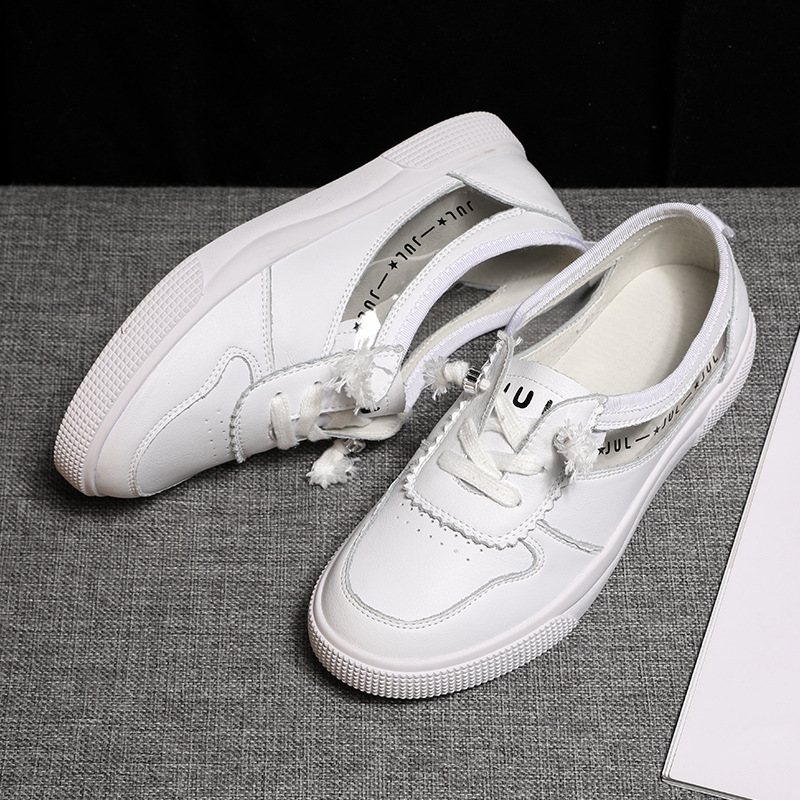 小白鞋女2019夏款平底网红百搭真皮板鞋一脚蹬懒人浅口一件代发|ms