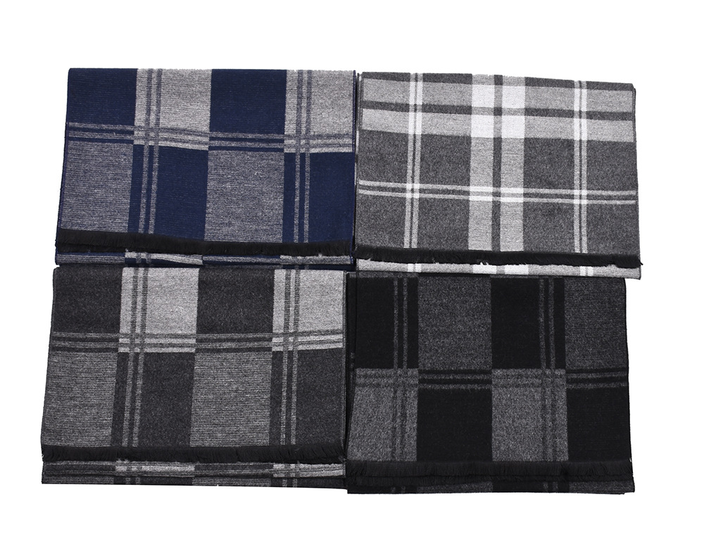 2022 New checkered scarf with double-sided imitation cashmere for autumn and winter warmth, men's shawl_voghion.com