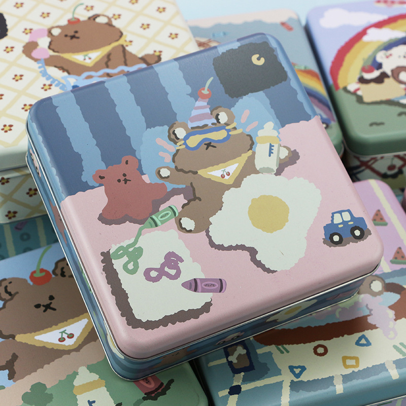 厂家直销卡通小熊曲奇饼干铁盒子糖果方形小铁罐马口铁方罐食品级|ms