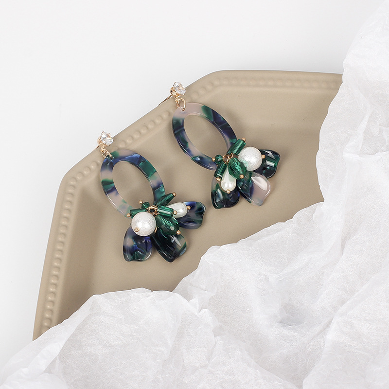 13g Weight Earrings Classification Wedding, Travel Occasion Geometric Pattern Women'S Gender Fashion Style Pink, Green, Leopard Color European And American New Earrings 2019 Leopard Oval Resin Pearl Earrings Women's Acrylic Acetate Earrings 7