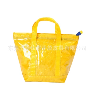 北欧风时尚环保PE单肩包 超轻防水PVC手提包 黄色编织料手提包