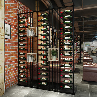 美式複古餐廳創意葡萄酒架隔斷 酒吧KTV鐵藝玄關紅酒展示架子屏風