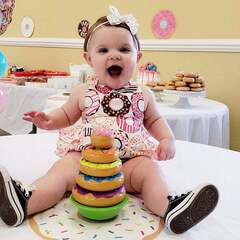 夏季嬰幼兒女童休閒無袖甜甜圈印花哈衣爬服