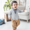 18 Autumn Leave three College wind Plaid Climbing clothes Male baby Jumpsuit Gentleman paragraph 70109