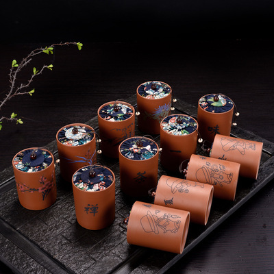 紫砂茶叶罐陶瓷茶叶罐小号 茶叶包装密封罐普洱储茶罐 茶缸密封罐|ru