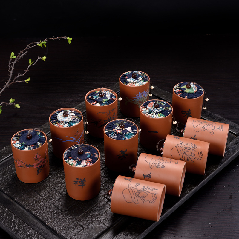 紫砂茶叶罐陶瓷茶叶罐小号 茶叶包装密封罐普洱储茶罐 茶缸密封罐|ru