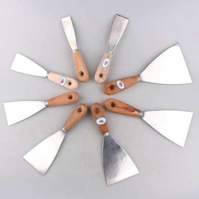 廠家直銷不鏽鋼加厚木柄油灰刀油漆膩子鏟刀塑柄清潔刀12345寸