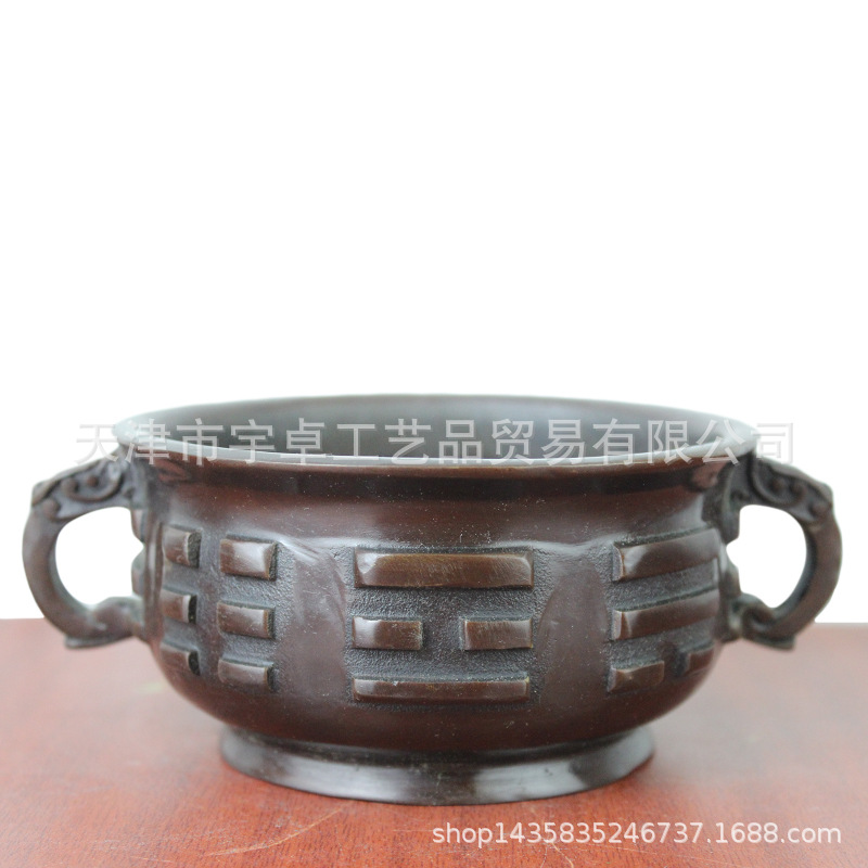 宇卓铜器 纯铜香炉黄铜香炉深色方条无盖香炉铜香炉工艺品摆件