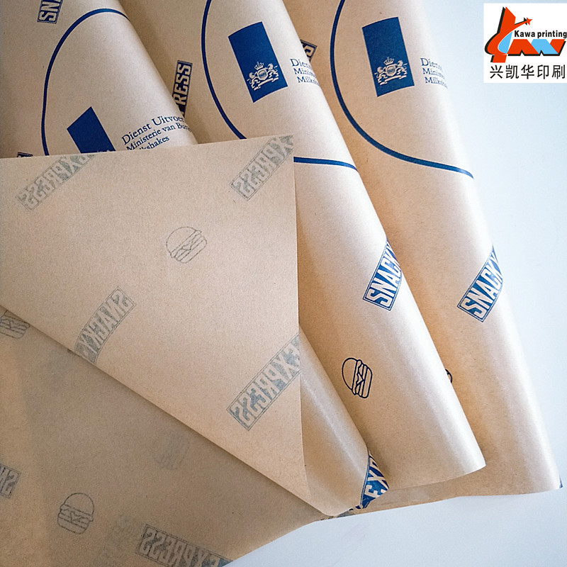 批发40g防油纸印刷黄牛皮淋膜纸38克汉堡包装纸印刷订制LOGO