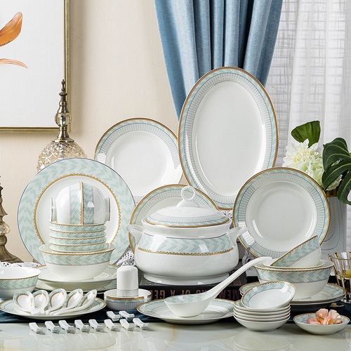 Set of Jingdezhen Ceramic Bowls and Plates for Home Use, New Chinese Style Bone China Tableware, Bowl and Chopstick Combination, Complete Gift Set for Wholesale