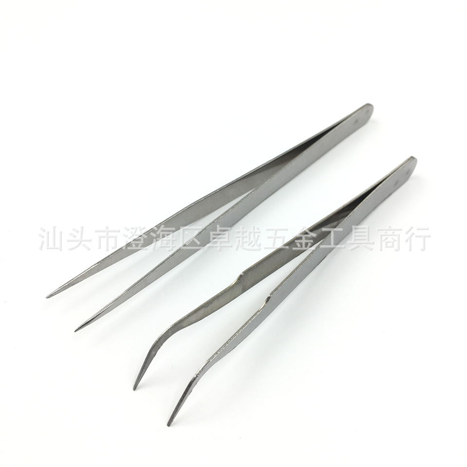薄款镊子 弯头直头不锈钢指钳 睫毛美甲贴片DIY小工具 加硬高弹镊