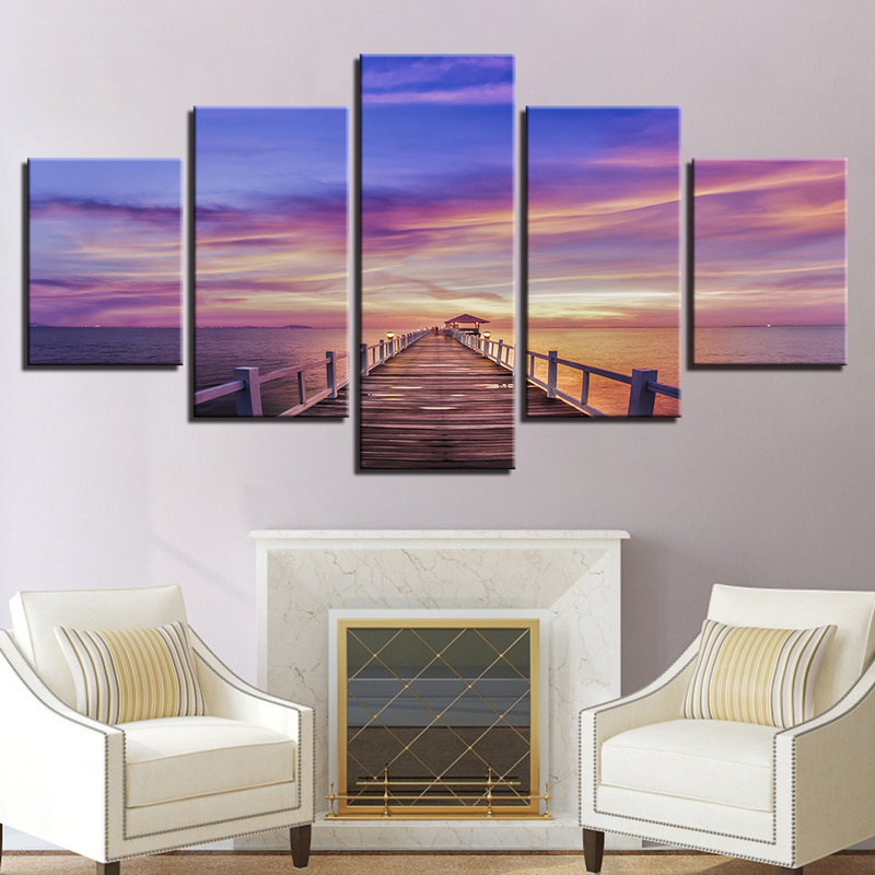 Home decoration HD inkjet oil painting canvas wall painting five-joint Sky sea deck cross-border supply