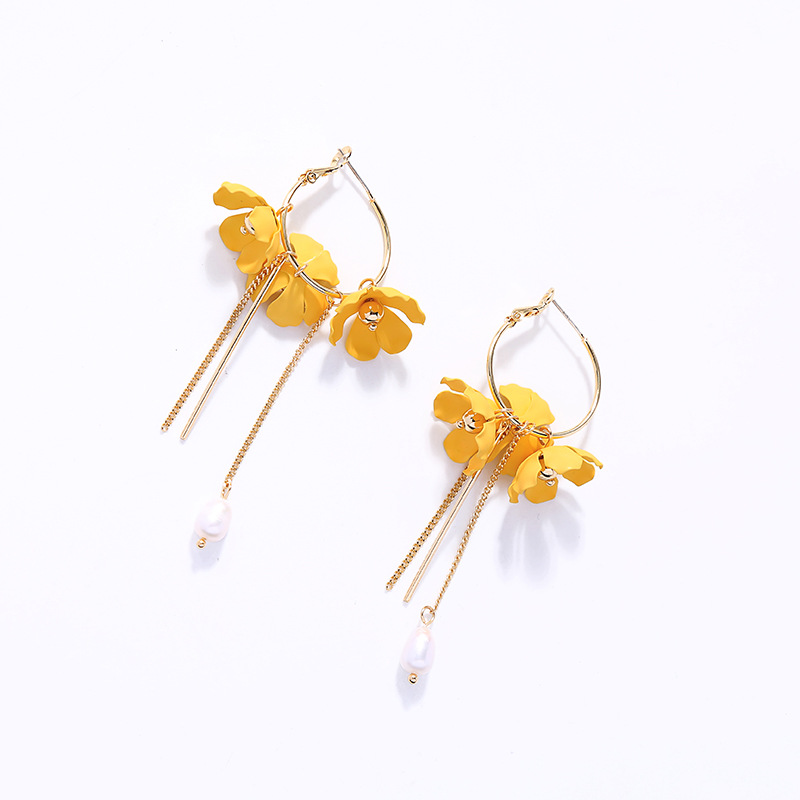 Fashion Pearl Pendant Earrings Wild Long Tassel Flower Earrings Women display picture 8