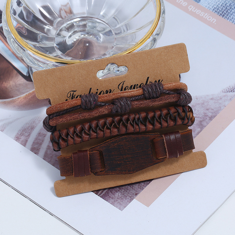 New three-piece real leather bracelet simple diy suit menu0027s knitted bracelet jewelry wholesale