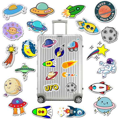 50 pieces of planet rocket UFO astronaut cartoon graffiti stickers waterproof suitcase notebook water cup stickers