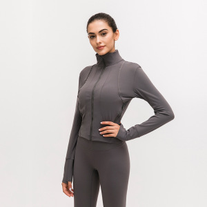 Stand collar Yoga suit fitness top zipper casual sports coat for women