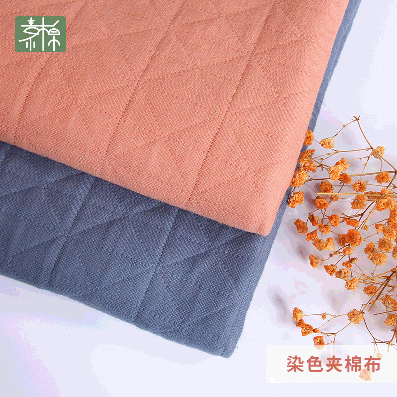 秋冬染色格子夹棉布 空气层面料 新疆棉加厚儿童棉衣爬服布料|ms