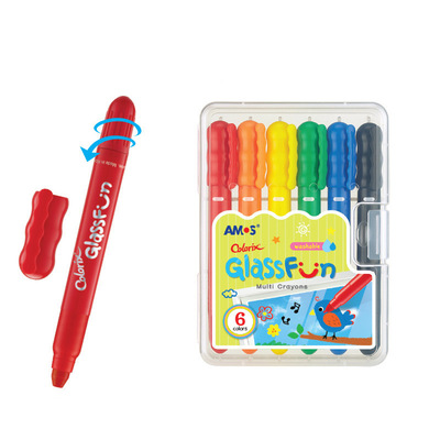 韓國原裝進口AMOS阿摩司 6色玻璃蠟筆  安全易水洗