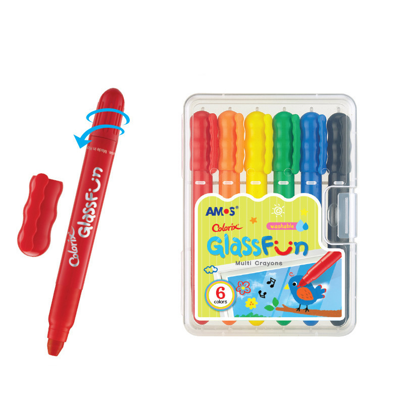 韓國原裝進口AMOS阿摩司 6色玻璃蠟筆  安全易水洗
