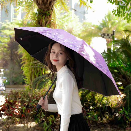 Custom large-size foldable sunshade umbrella with reinforced frame, direct supply from manufacturer, ten-bone manual rain umbrella with flower design