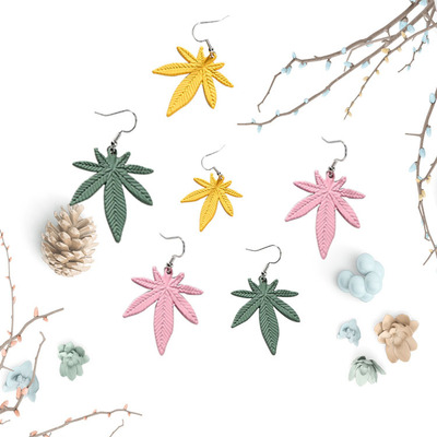 冷淡风麻叶耳环女自然气质时尚个性创意hiphop植物耳钉