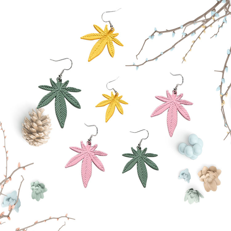 冷淡风麻叶耳环女自然气质时尚个性创意hiphop植物耳钉