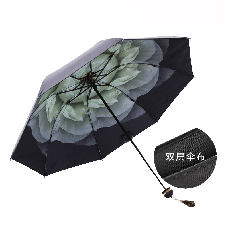 防紫外线女士晴雨两用雏菊双层黑胶太阳伞批发遮阳雨伞LOGO