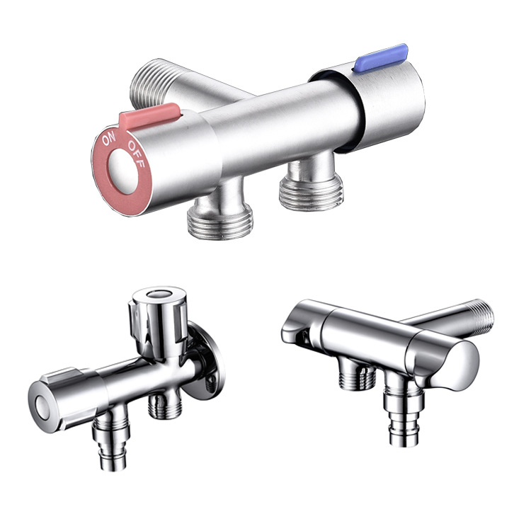 外貿OEM多功能壹進二出角閥拖把池洗衣機帶噴槍雙出水馬桶角閥