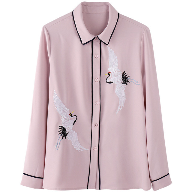 Autumn fashion embroidered crane cardigan woven Chiffon shirt 