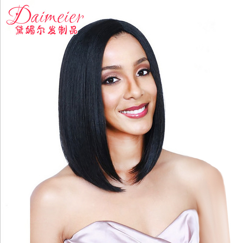 欧美热销黑色波波头假发头套化纤假发bobo短发套现货批发一件代发