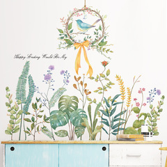 Wall stickers green leaves literary ins skirting stickers door Nordic fresh and simple wall decoration painting Liu'an Wenying