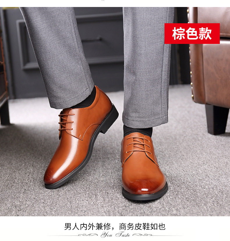 Giày da nam công sở cổ thấp da bò, đế cao su êm chân, size lớn — Màu đen chi tiết 17