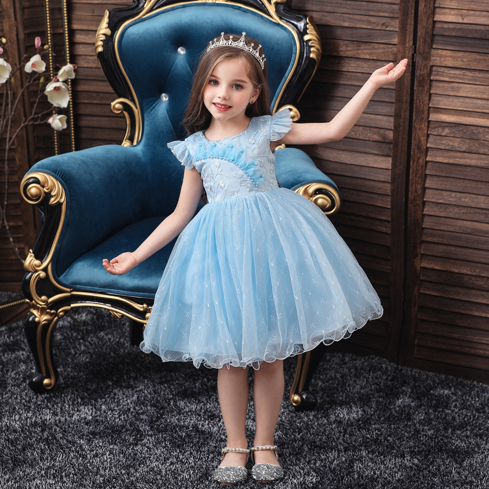 Européen Et Américain Filles Princesse Robe Un-année-vieux Bébé Maille Bulle Jupe Enfants Robe De Bébé Baptême Robe Génération Cheveux display picture 19