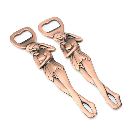 Retro Russian beauty brushed electroplated antique red copper bottle opener creative personalized metal beer opener pendant
