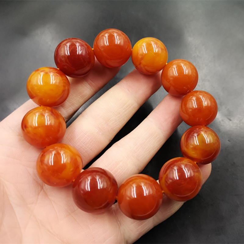 万玉批发 20毫米老蜜蜡圆珠手链 男款琥珀蜜蜡手串