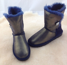 冬季女鞋5803水晶羊皮毛一体雪地靴中筒可翻折毛口光面皮工厂代发