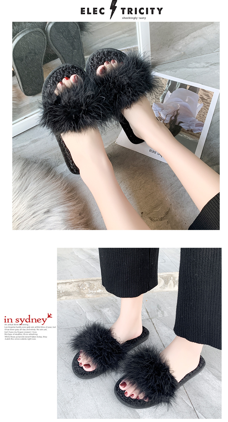 women s plush ostrich fur slippers NSPE10027