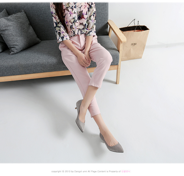 Women's Pointed Toe Flats Low Heeled Work Shoes Suede High Heels_voghion.com