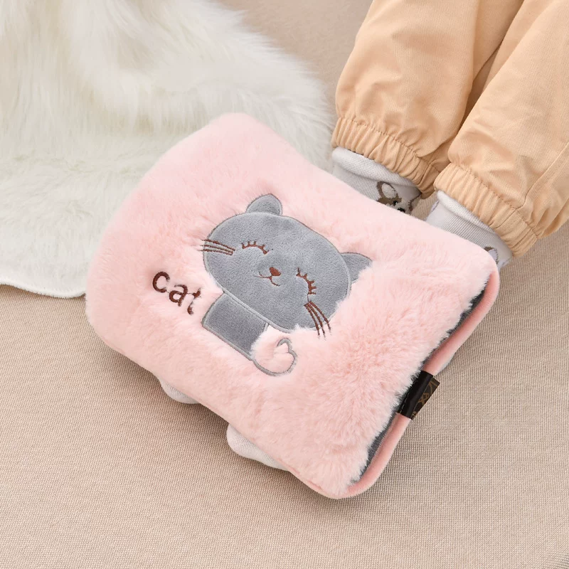Water-injected new embroidered mischievous cat hand warmer charging hot water bag finger monkey warming baby national standard can be shipped