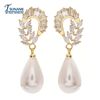 Accessory, fashionable zirconium from pearl, hypoallergenic earrings