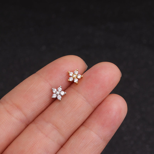 European and American-style stainless steel stud earrings—wholesale micro-inlaid zircon, screw-back design, ball-shaped closure—earrings you can wear to bed without taking them off.