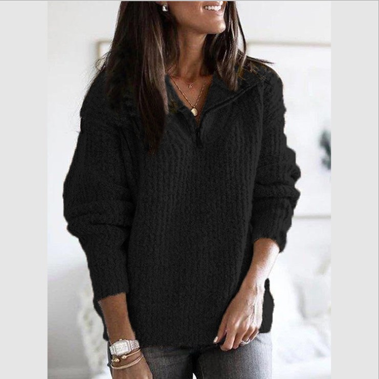 Women's Clothing autumn and winter zipper pullover long sleeved knit sweater sweater jacket women_voghion.com
