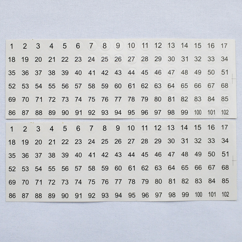 圆形不干胶标签号码贴十字绣穿线板数字贴号纸1-102直径10mm 30张|ms