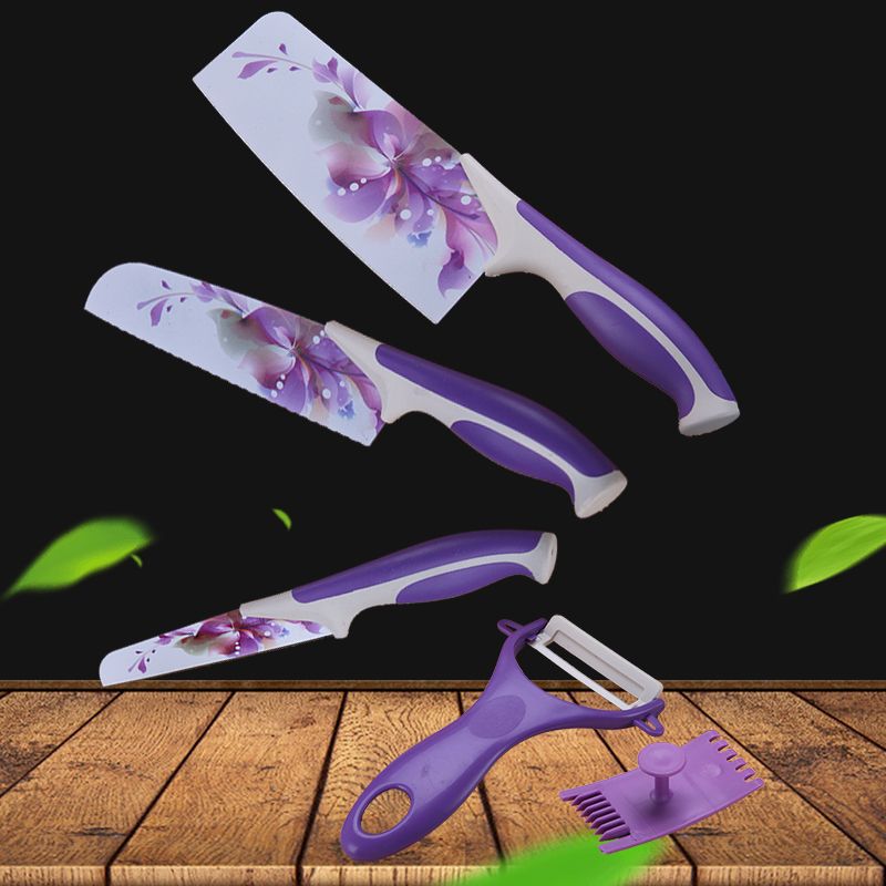 厂家直销蔷薇钛金刀紫罗兰五件套刀具厨房套刀菜刀地摊电器礼品