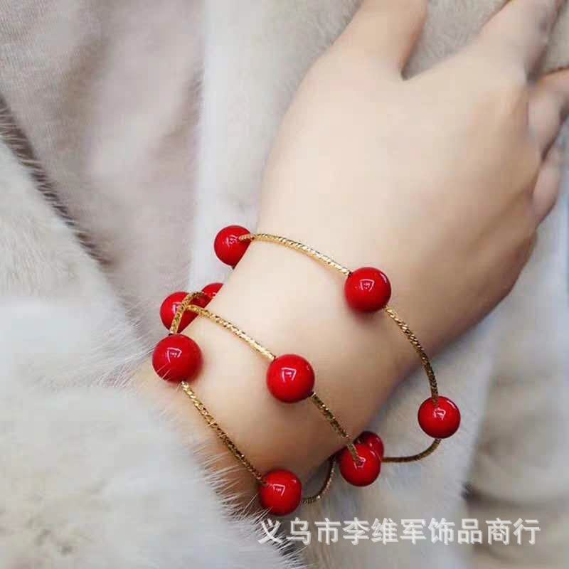 韓國東大門紅貝珠手串頸項鏈多層繞圈轉運韓版氣質手環飾品手鏈女